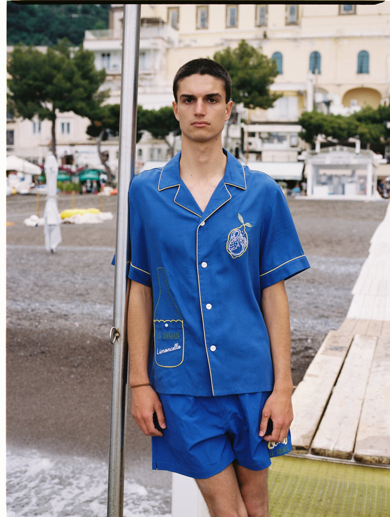 Male model looking solemn in full limoncello set