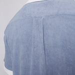 back view of cabana, all light blue, showing box panel draping