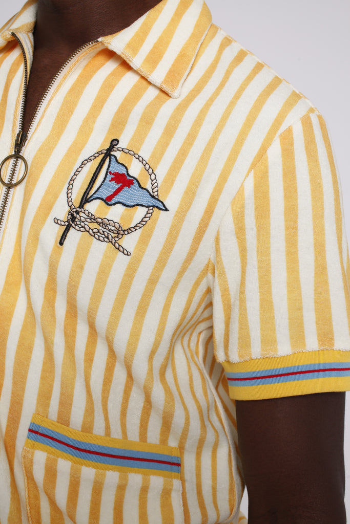 ‘Striper’ Cabana Shirt (Yellow) (Terrycloth) – Tombolo Company