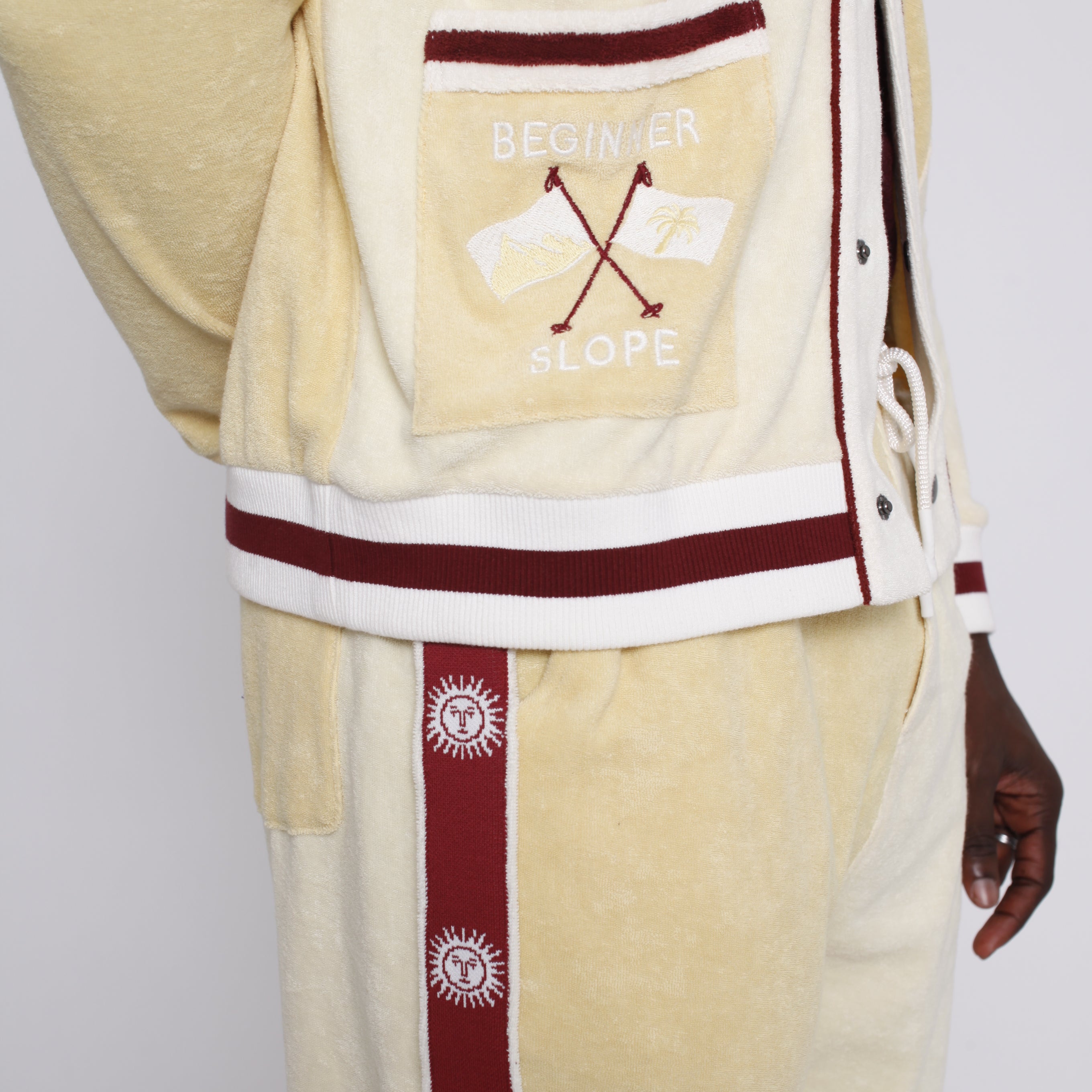 Close up of beginner slope embroidered pocket on cabana shirts