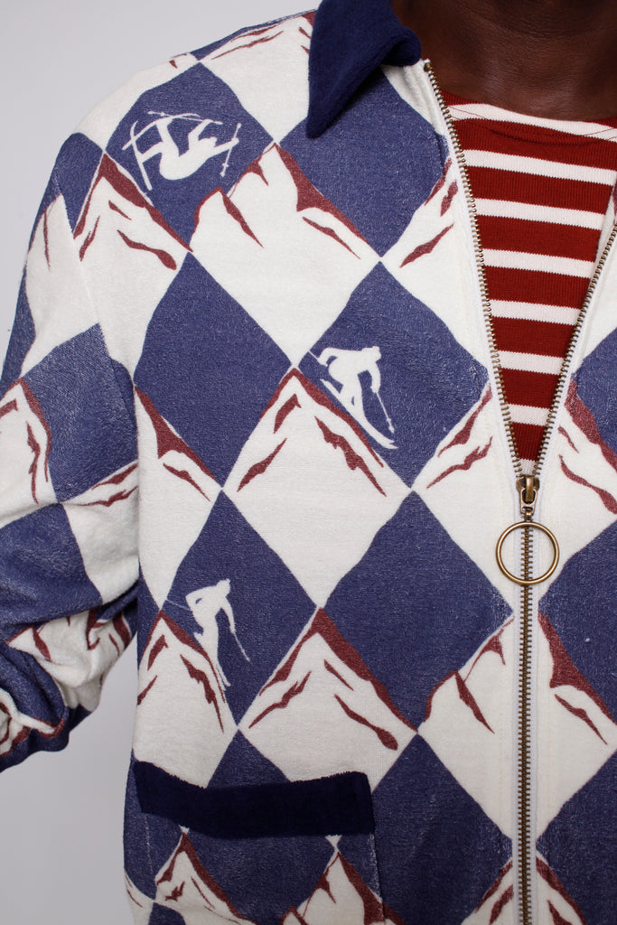 Close up of recurring skier print