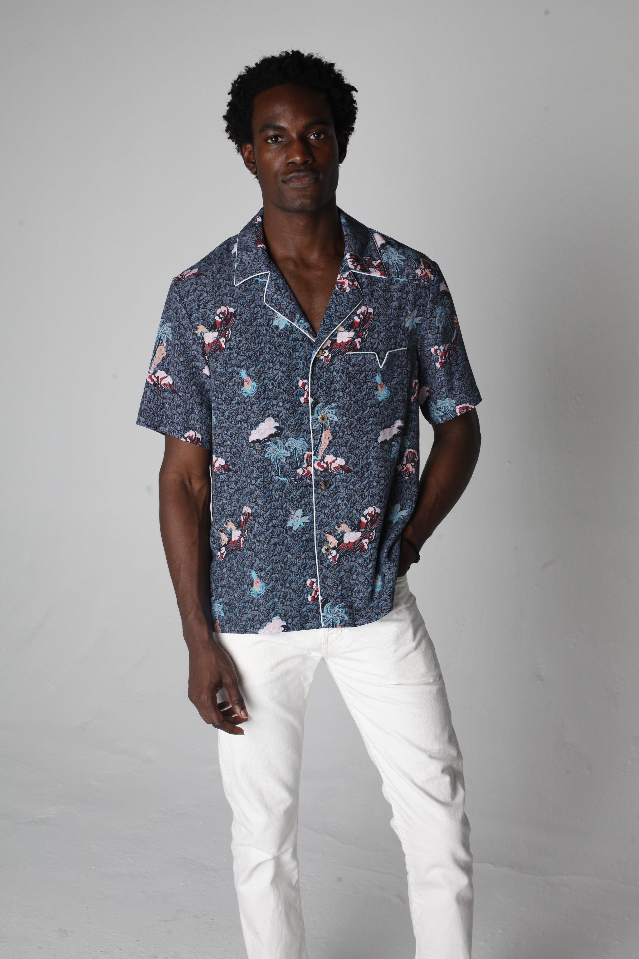 Playa of Eden (Navy) (Short-Sleeve) - Hawaiian Shirt – Tombolo Company