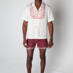 Male model wearing the Fruits De Mer trunks with the matching top