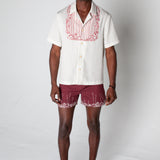 Male model wearing the Fruits De Mer trunks with the matching top