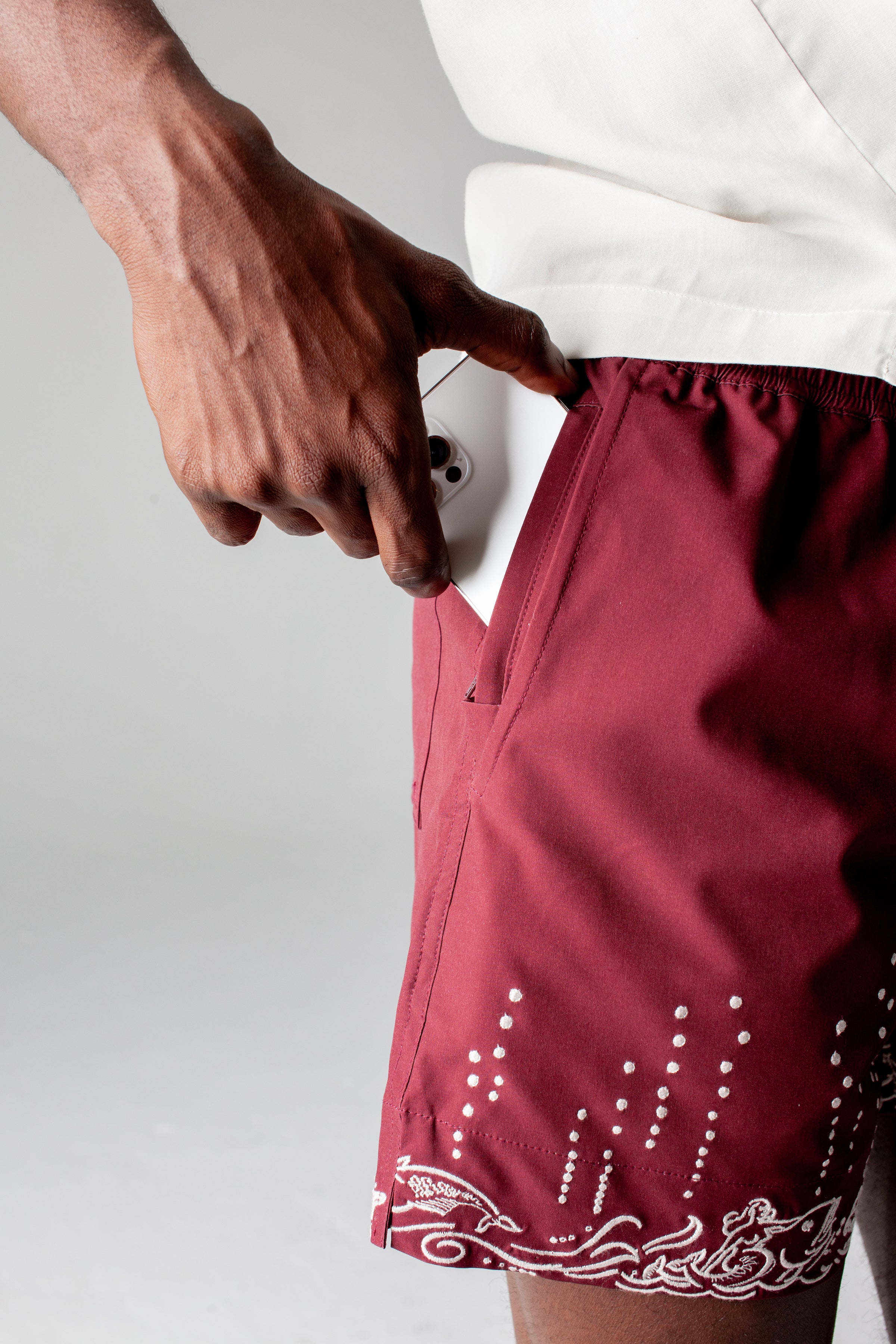 Close up of the zippered phone pocket 