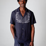 male model wearing full navy fruits de mer set