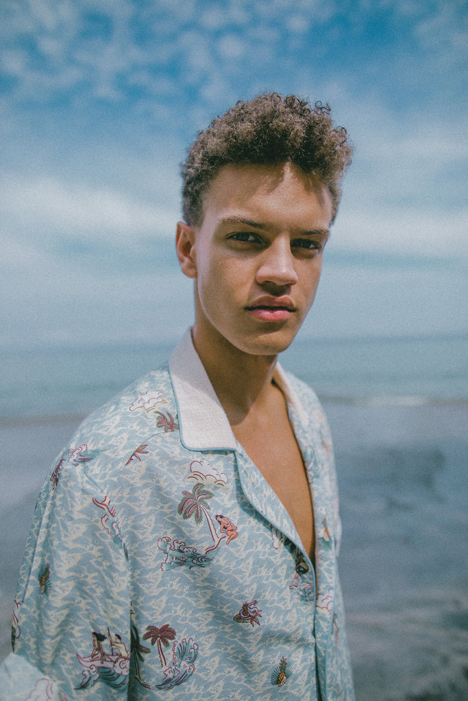 Tombolo's Playa of Eden print. What if Adam and Eve's Garden of Eden had been an island? Forbidden pineapples for starters... Available in every size from XXS to XXL. 