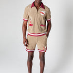 organic cotton terry cloth with embroidered lighthouse and lobster motifs in a matching set