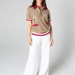 Tombolo unisex organic cotton terry cloth caban shirt with embroidered lighthouse and lobster perfect for seaside escape