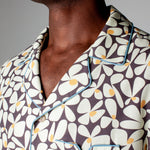 Close up of collar of short on male model